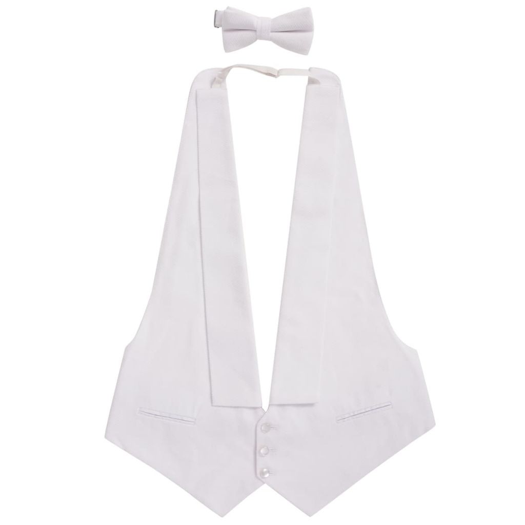 Mens White Tie Vest and Bow Tie Set Large